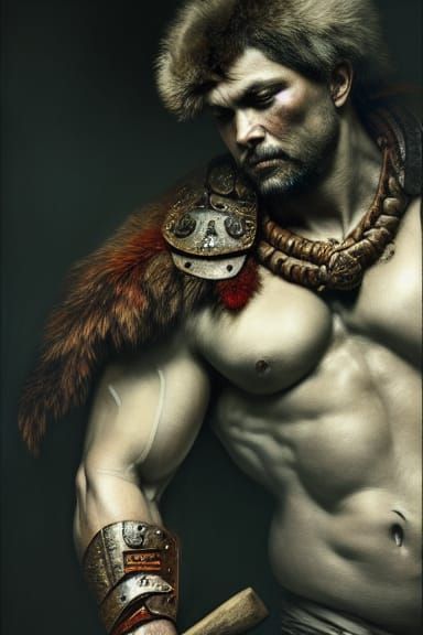 Barbarian Axeman in Rococo Scenic Style