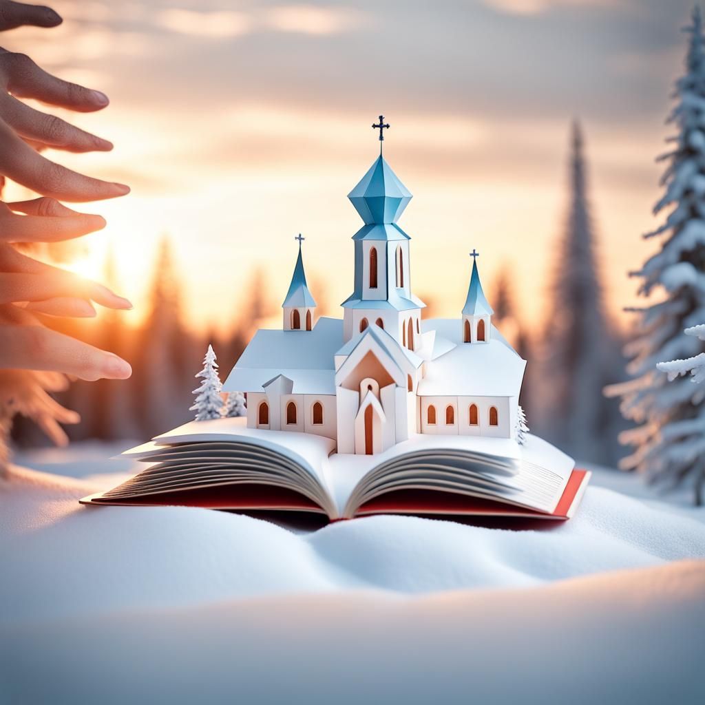 3D Popup Book of Tobolsk Church in Winter