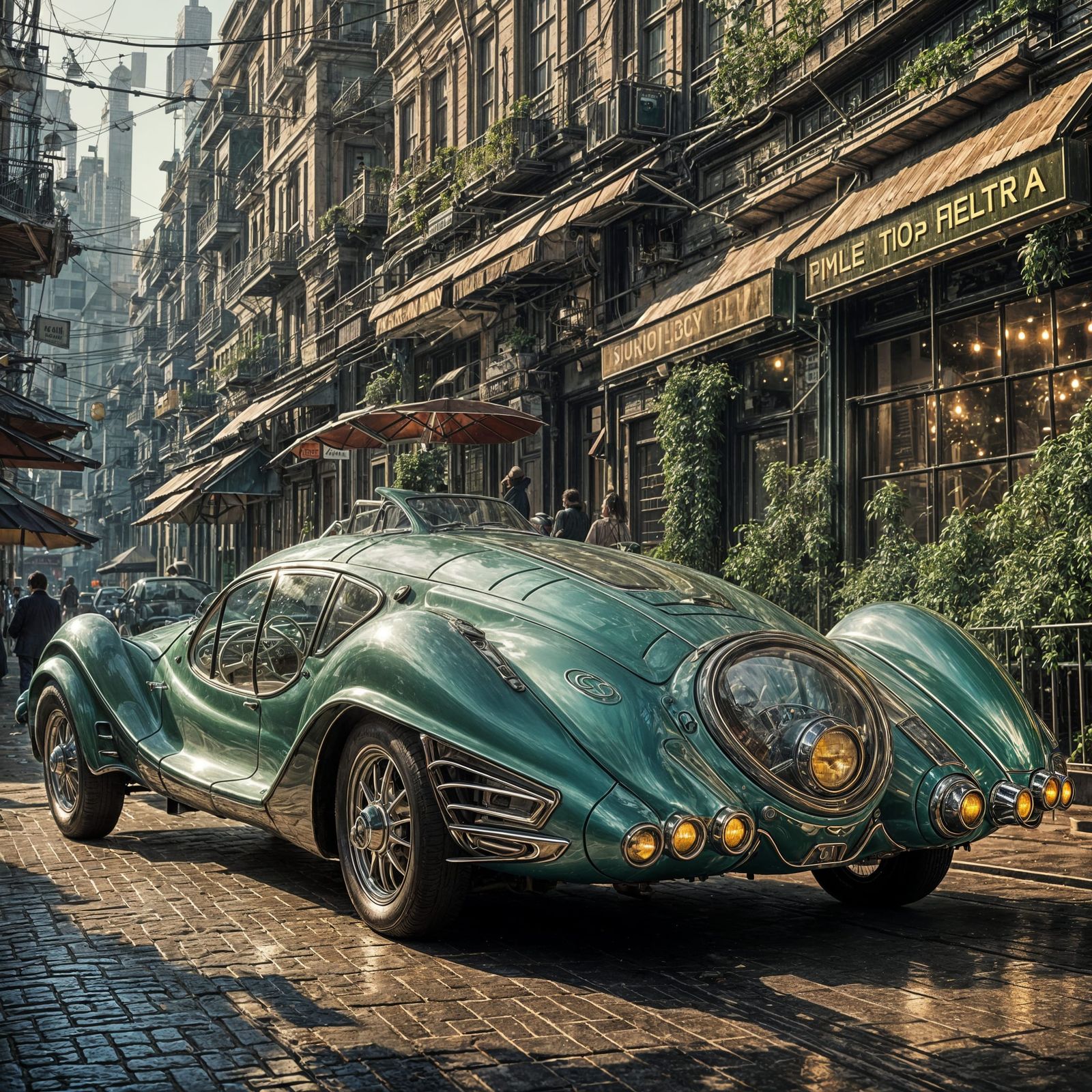 Green Vintage Car Parked in the Street