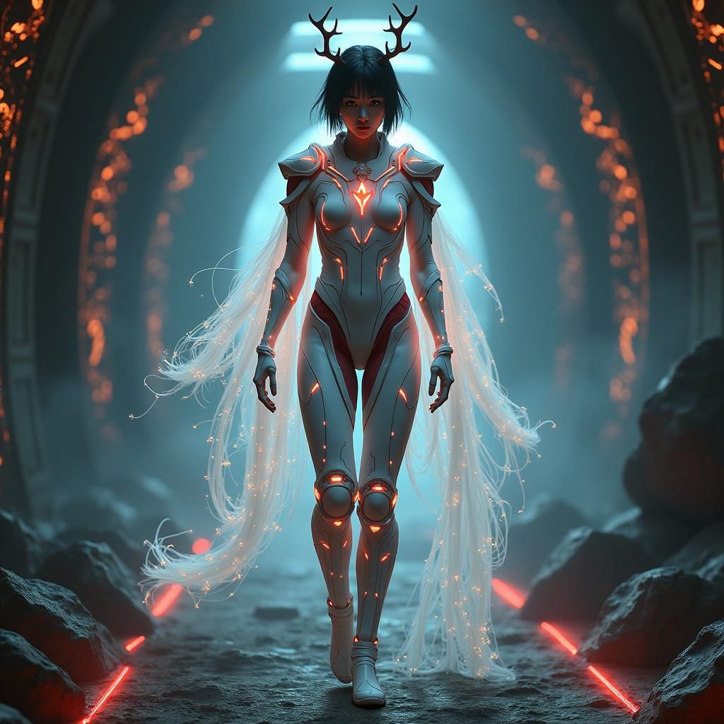 Elf with Antlers in Sci-Fi Armored Jumpsuit