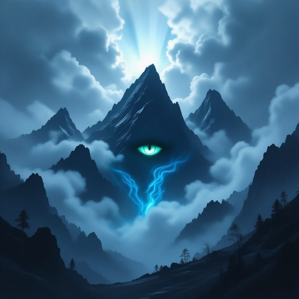 Mysterious Mountain Eye in Atmospheric Sci-Fi Style