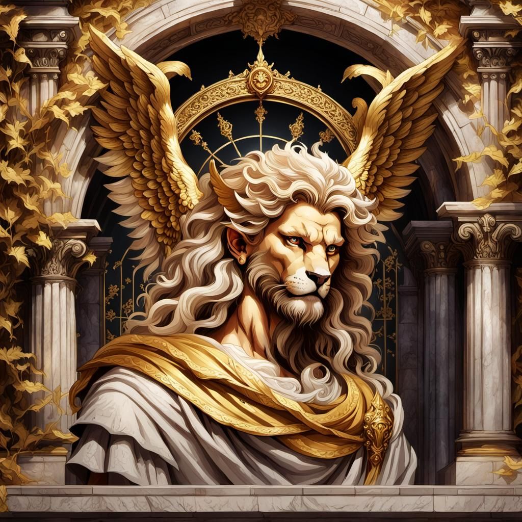 High Gothic Dark Comic: Lion with Angel Wings