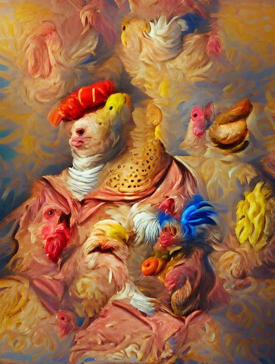 Colorful Chicken Portrait in Renaissance Style
