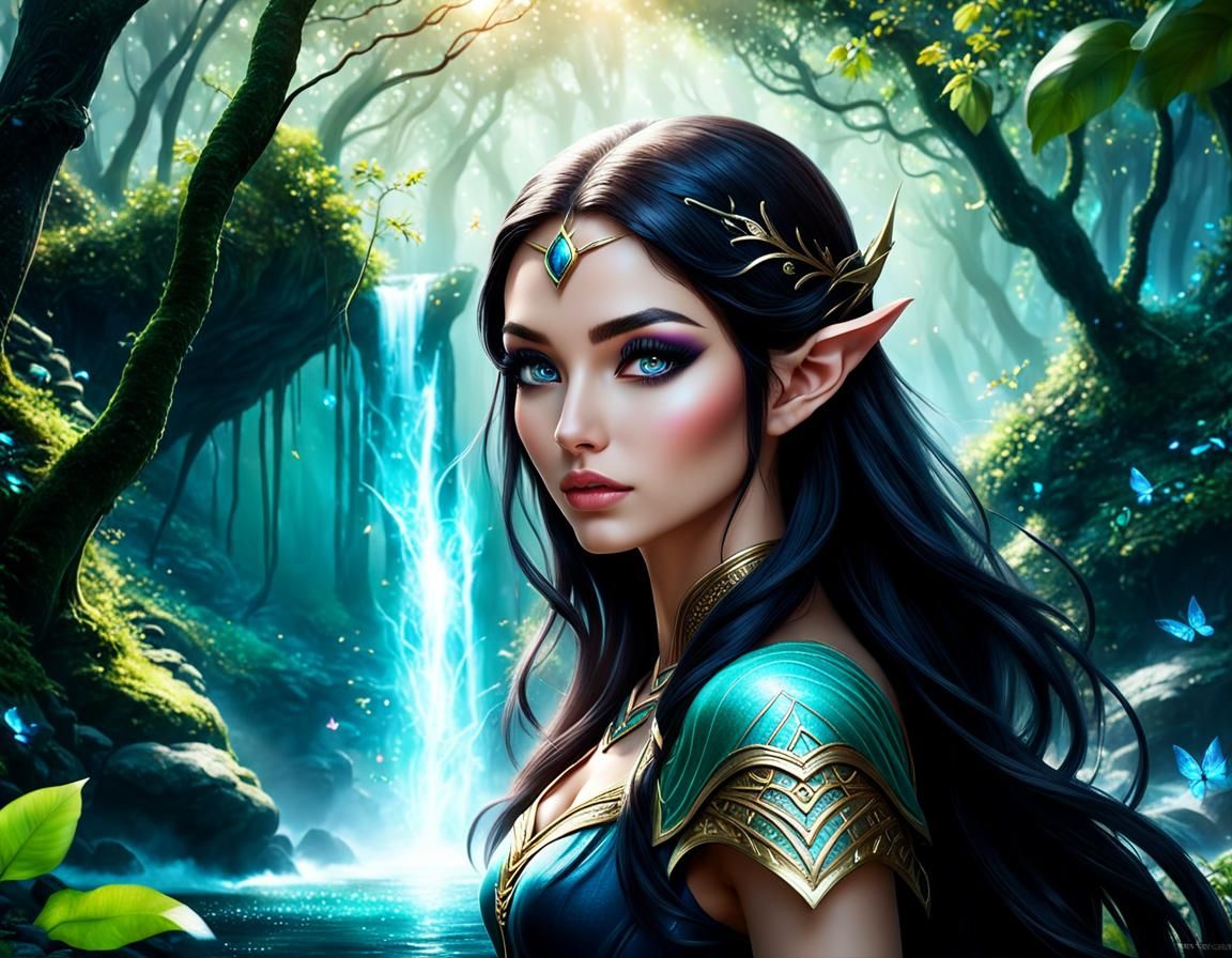 Elven Lady Casting Spell by Enchanted River