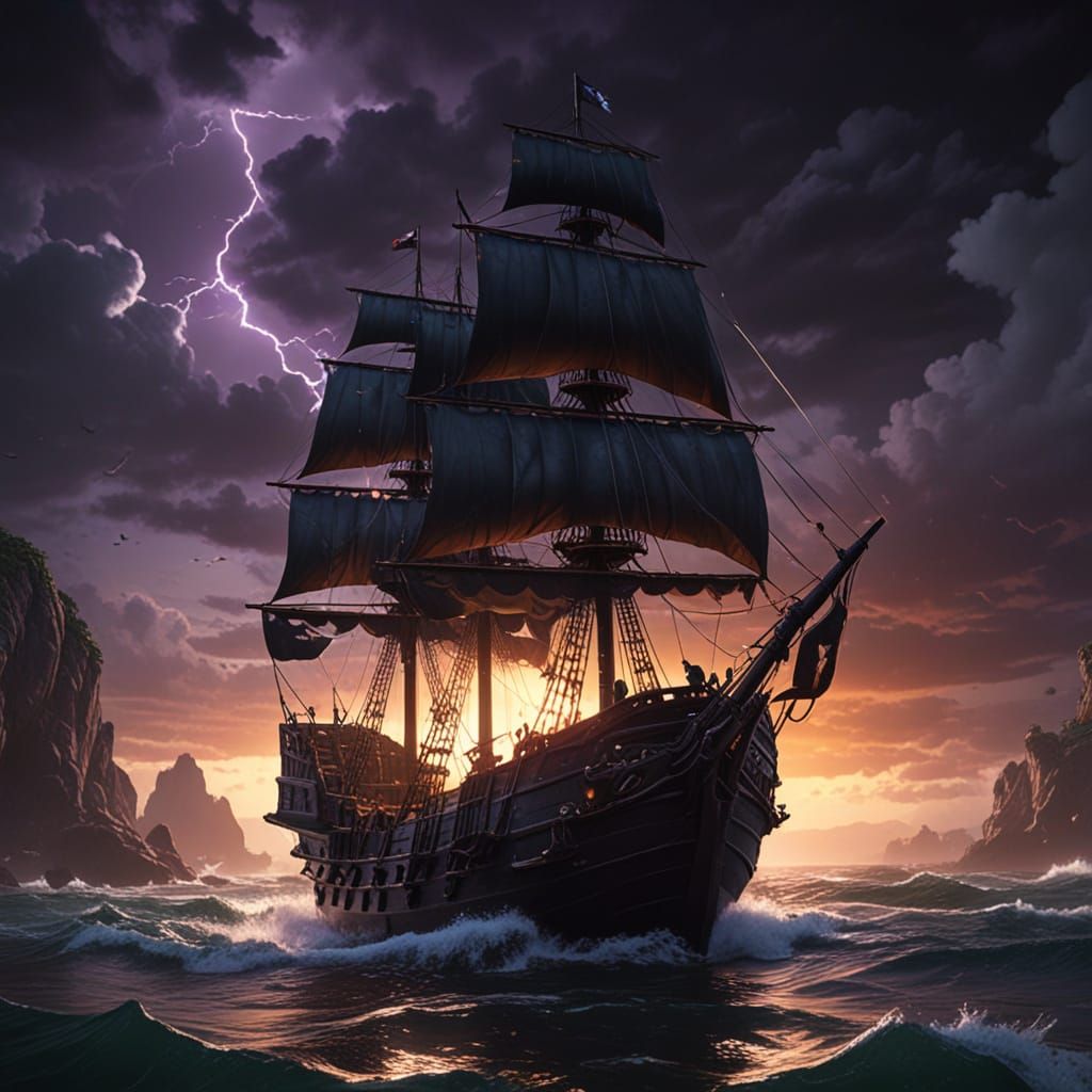 Knight in Black Armor Sails through Vibrant Purple Sea