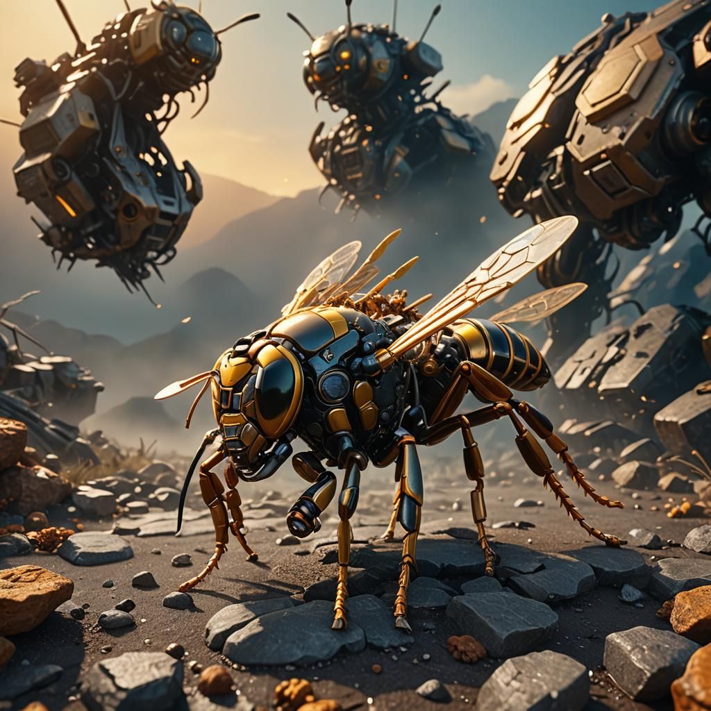 Jasper Wasp with Mech Details in Sci-Fi Art
