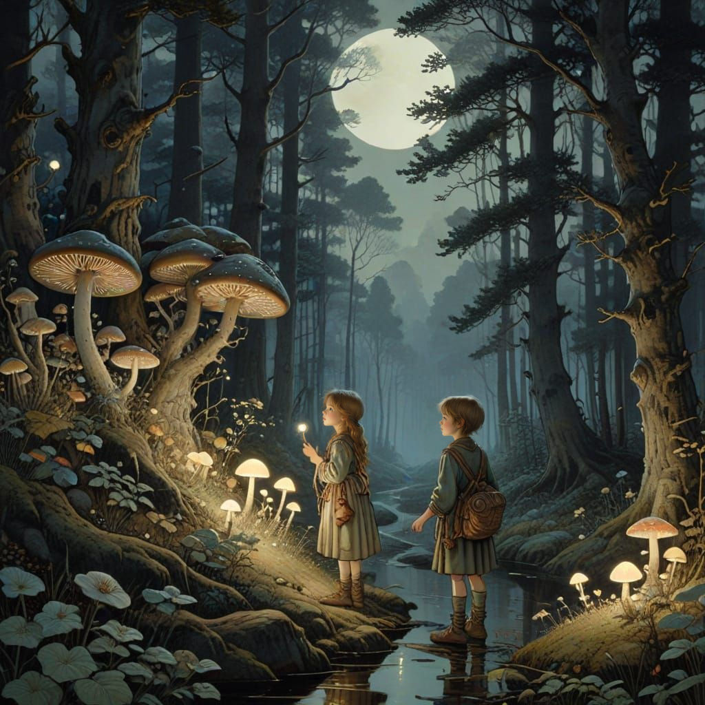 Children Lost in Forest Guided by Moonlight
