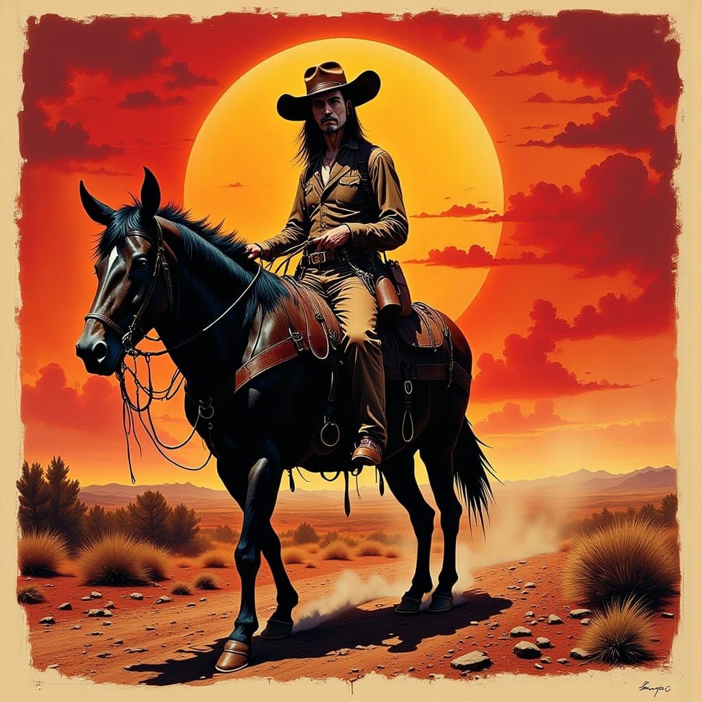 Western Frontier Donkey in Vibrant Redscale Print