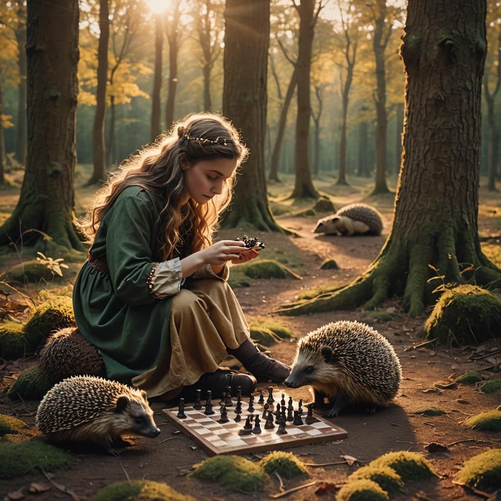 Forest Nymph Chess Game at Sunset
