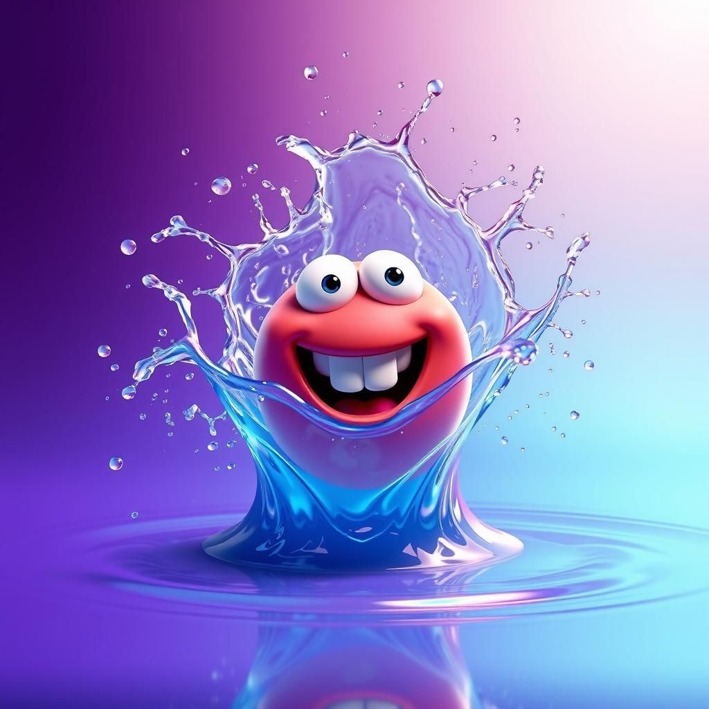 Vibrant Water Splash Onomatopoeia: 3D Digital Art