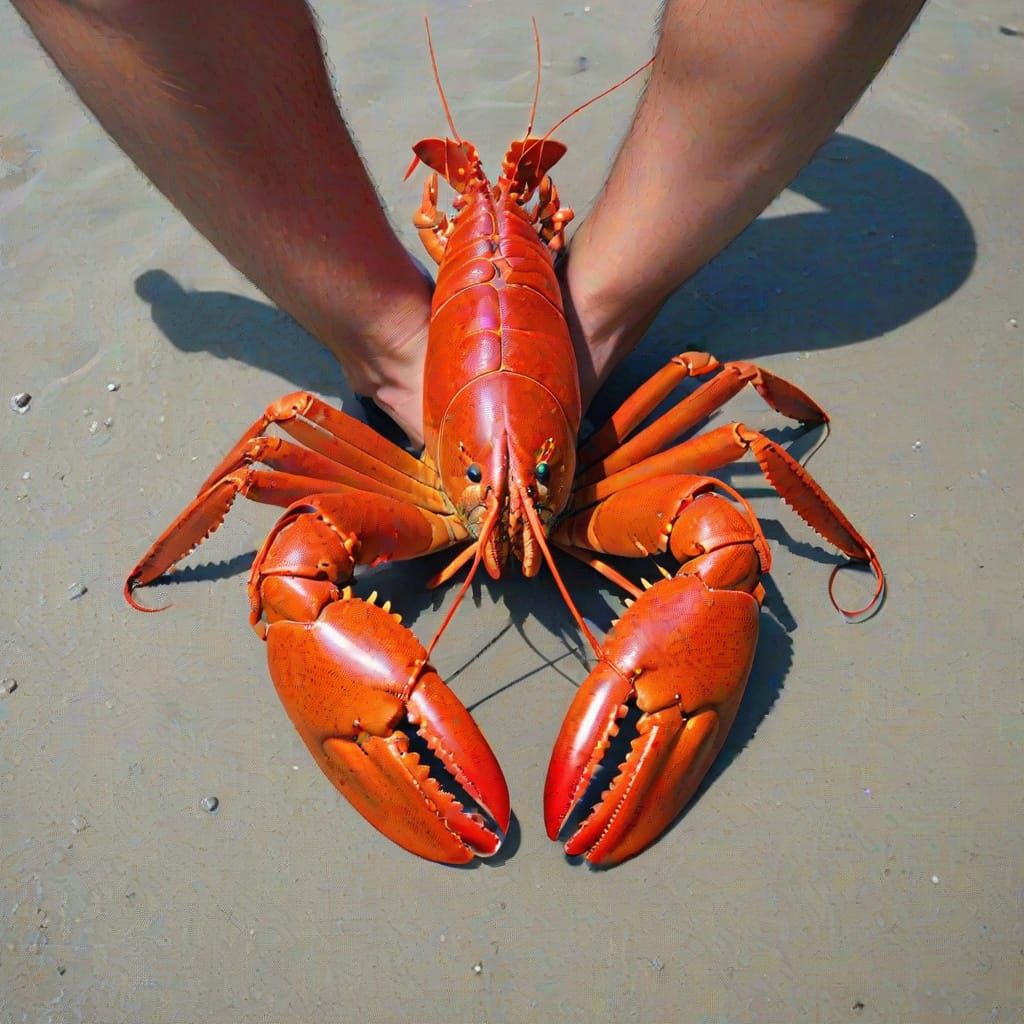 Surreal Lobster Hybrid: A Creature with Human Feet