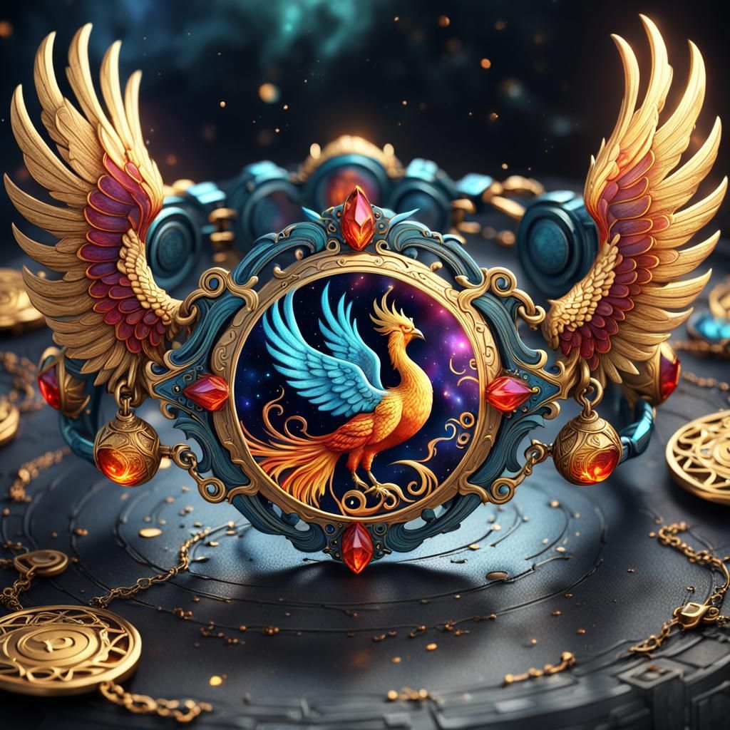 Cosmic Phoenix Charm Bracelet in Detailed Matte Style