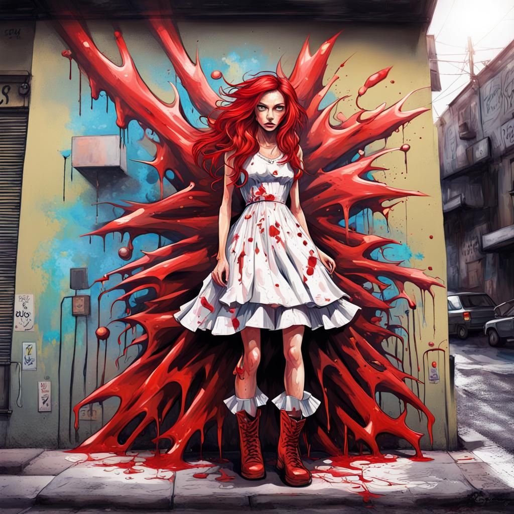 Red-Haired Woman in Graffiti Art Style