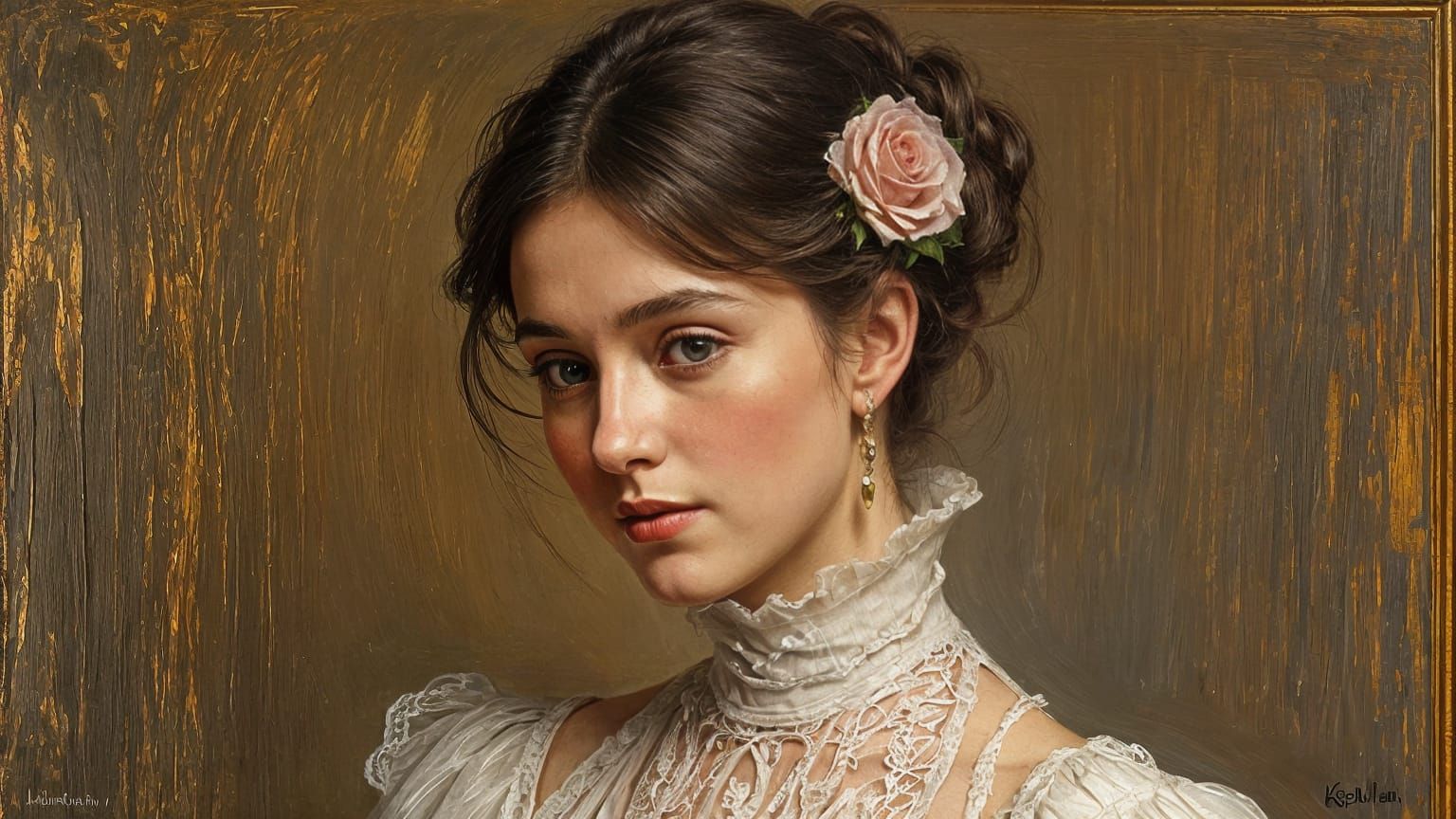 Woman with Rose: Oil Painting in 19th Century Style