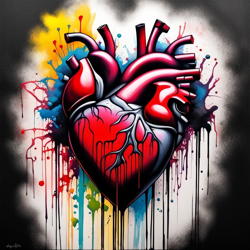 Gothic Black Ink Heart in Graffiti Splash Art
