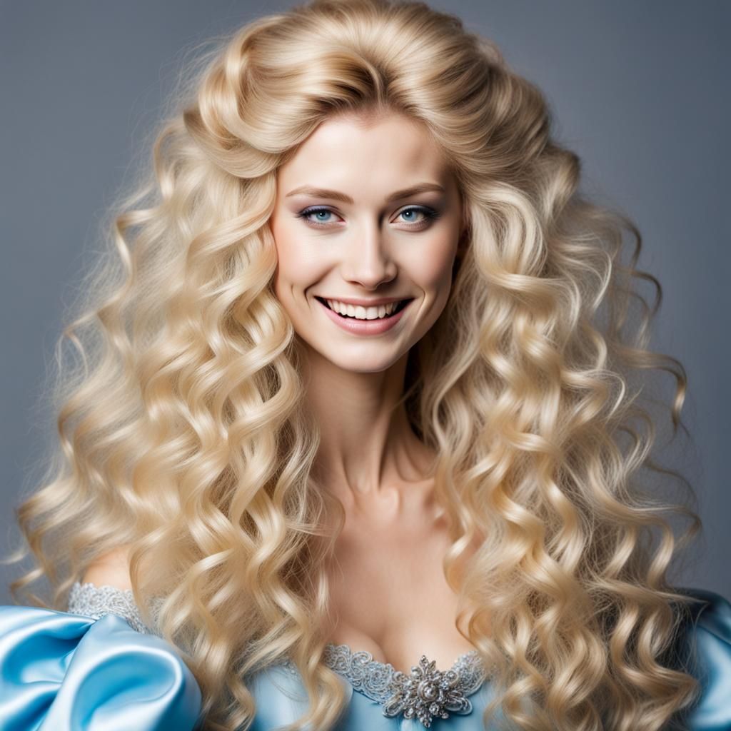 Blonde Woman with Long Hair Cinderella Style