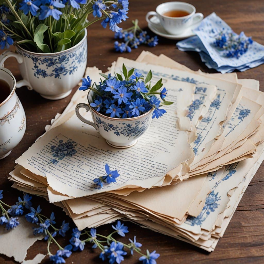 Vintage Parchment Papers with Wildflowers and Tea