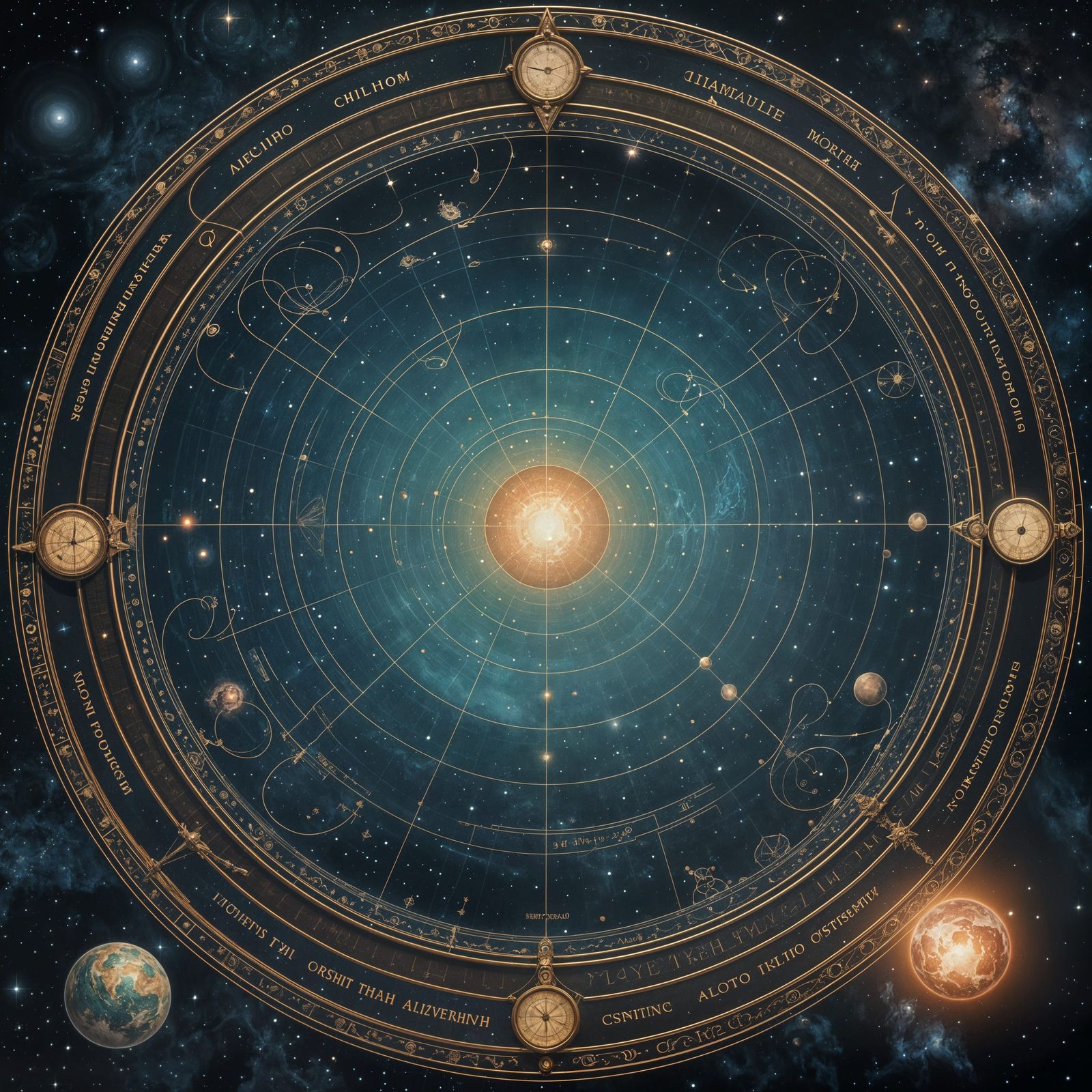 Celestial Cartographer in Nebula Observatory, Alphonse Mucha...