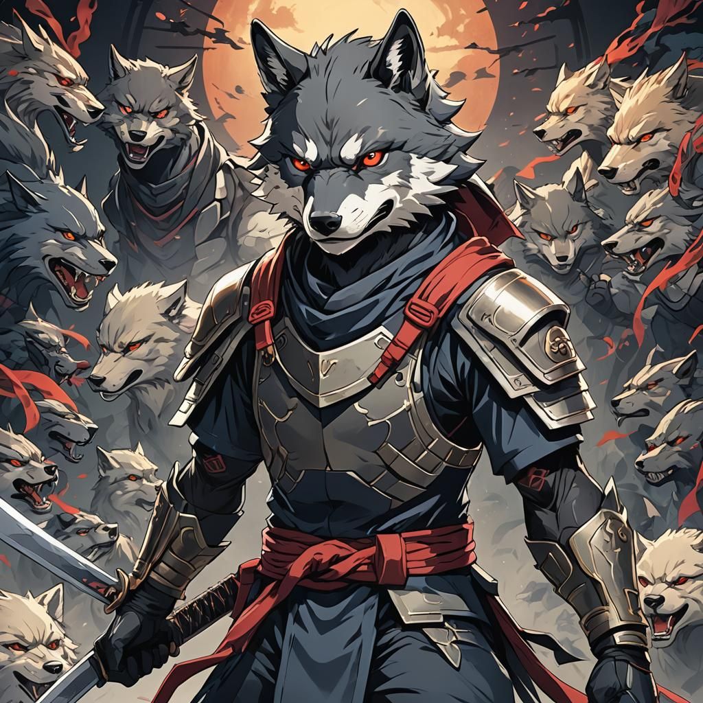 Wolf Ninja in Cel-Shaded Anime Style