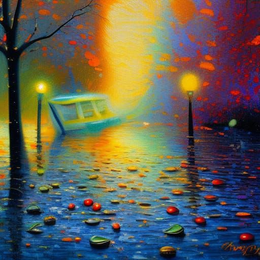 Surrealist Expressionist Oil Painting with Thick Impasto Tex...