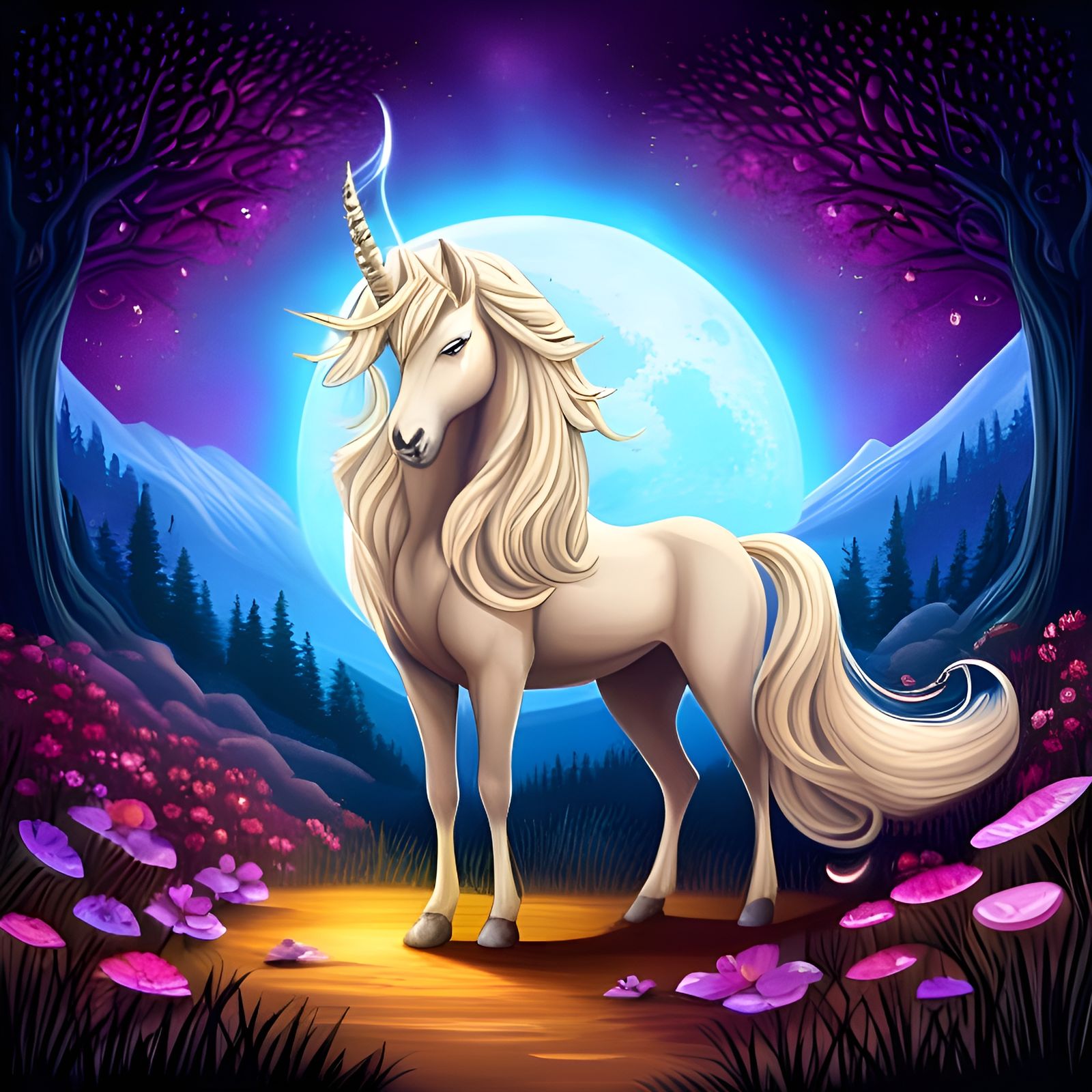 Magical Last Unicorn in Enchanted Forest