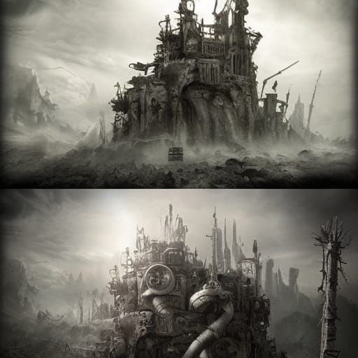 Post-Apocalyptic Wonderland: Detailed Pencil Sketch