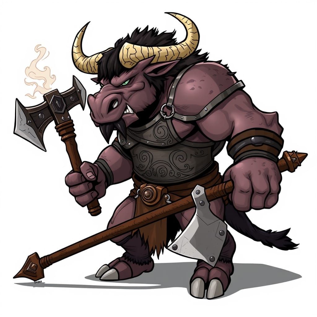 Mighty Minotaur Warrior in Cartoon Fantasy Style