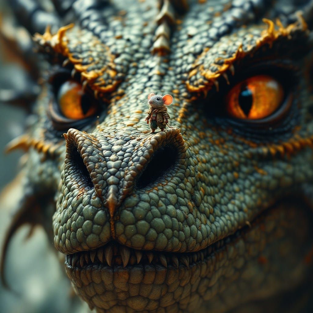 Dragon and Mouse Friendship in Epic Fantasy Style