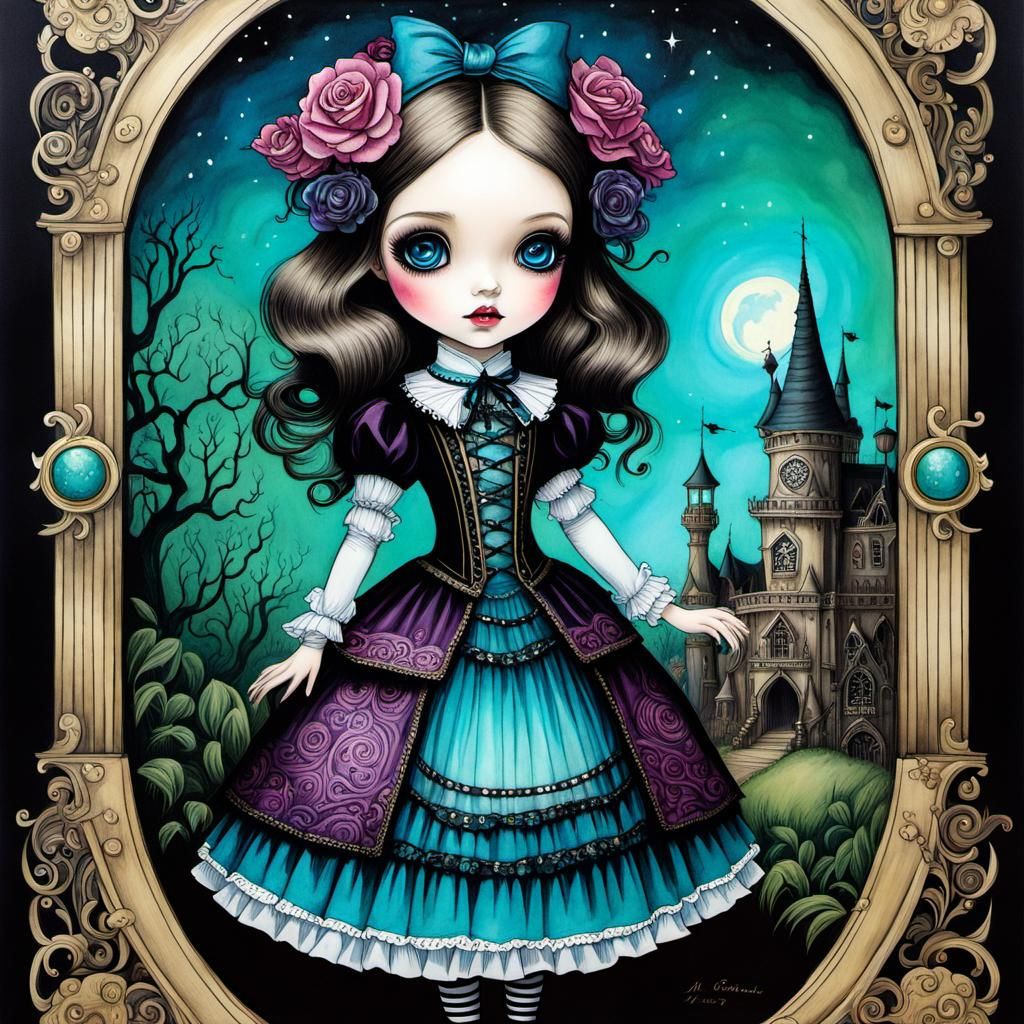 Steampunk Alice in Wonderland Gothic Illustration