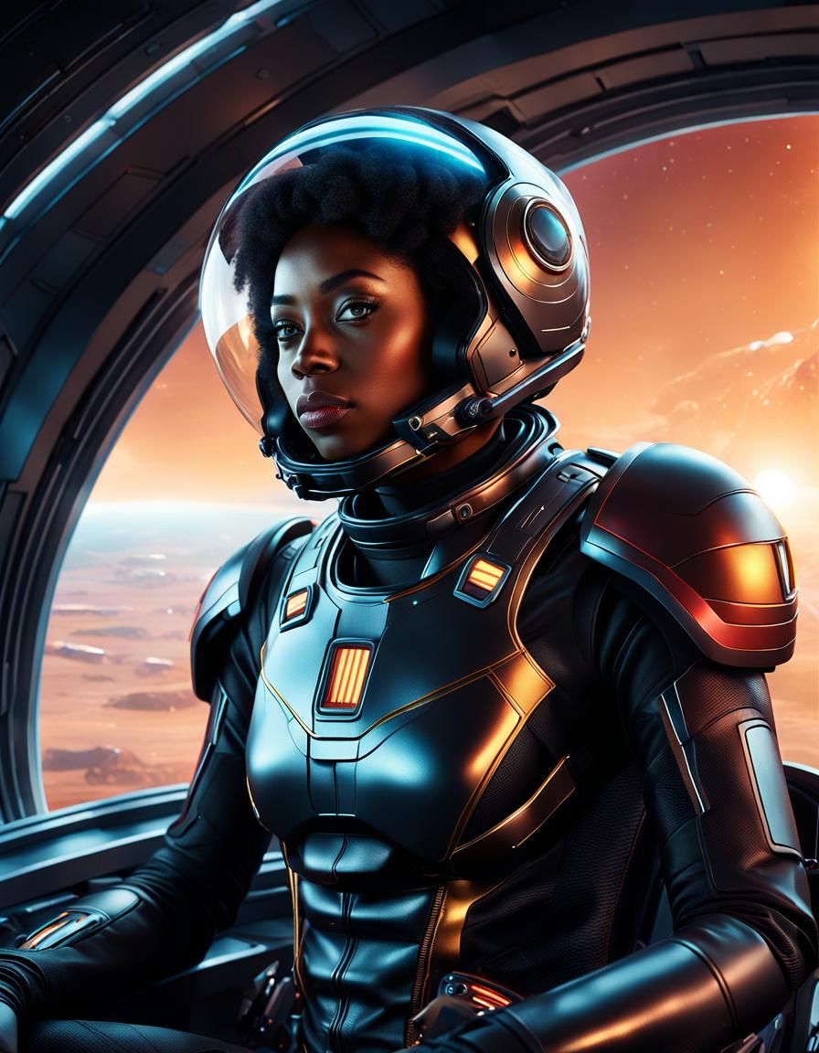 Futuristic Pilot in Spaceship, Hyper-realistic Digital Art