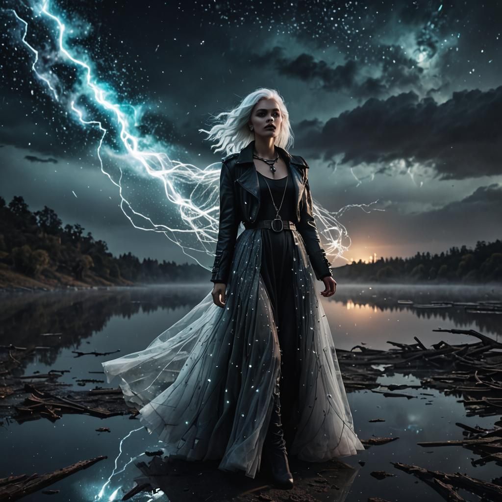 Time Traveler Girl in Electric Galaxy Dress