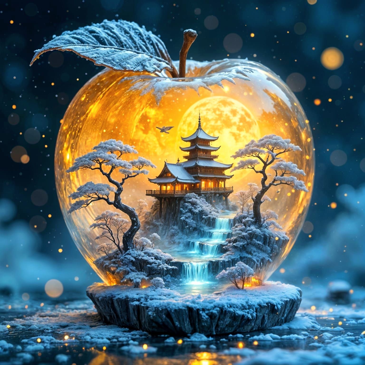 Magical Crystal Apple with Winter Pagoda Inside