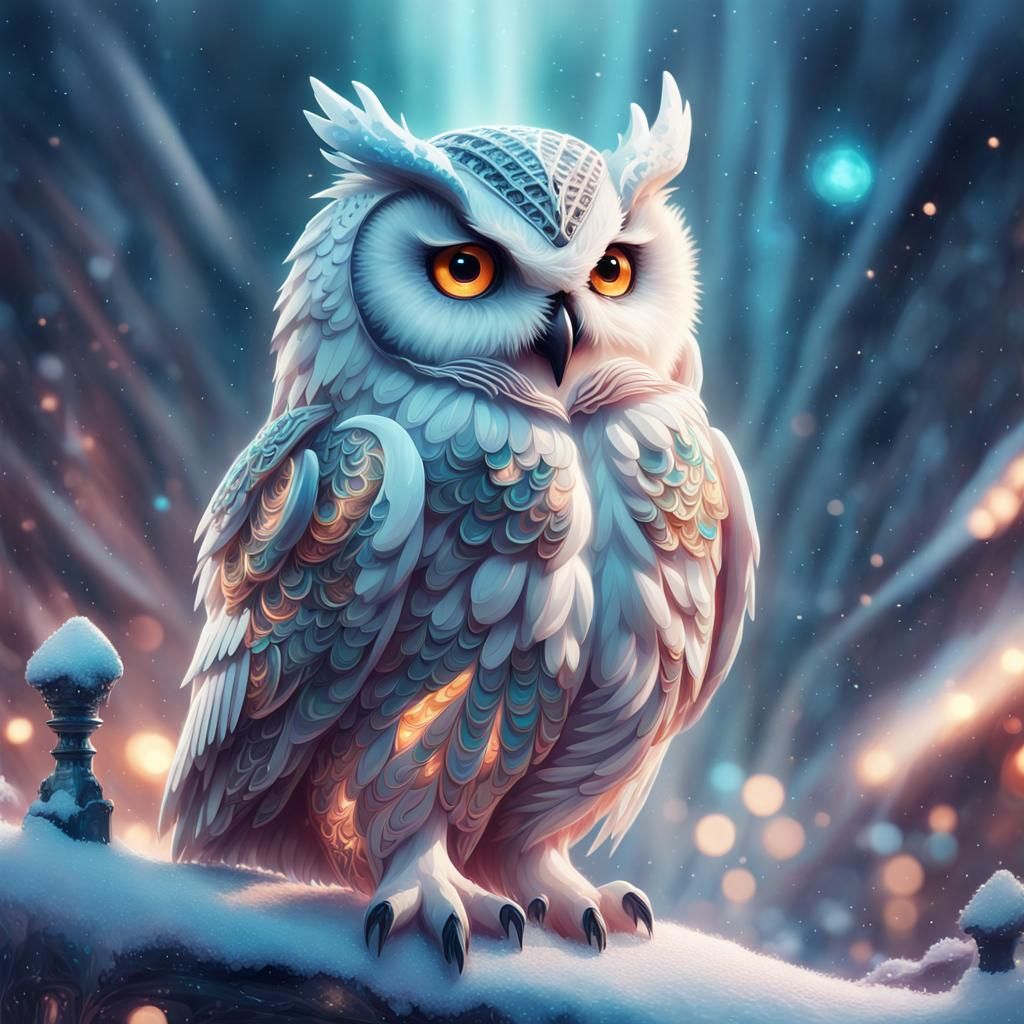 Celestial Filigree Winter Owl: Digital Concept Art