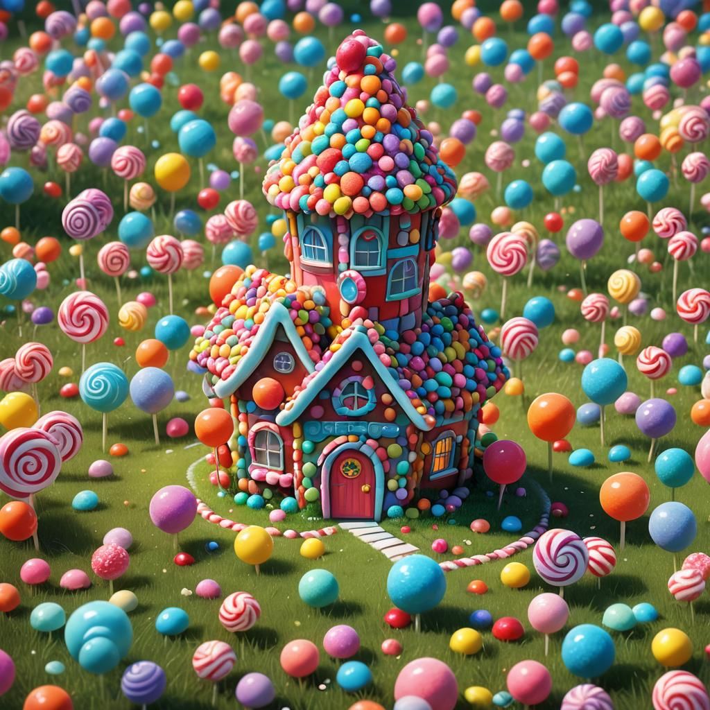 Whimsical Candy House in Lush Meadow: Pixar Concept Art
