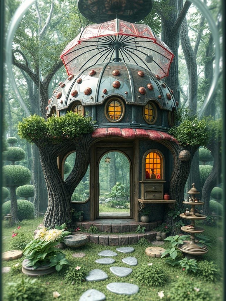 Enchanted Treehouse Forest in Glass Box