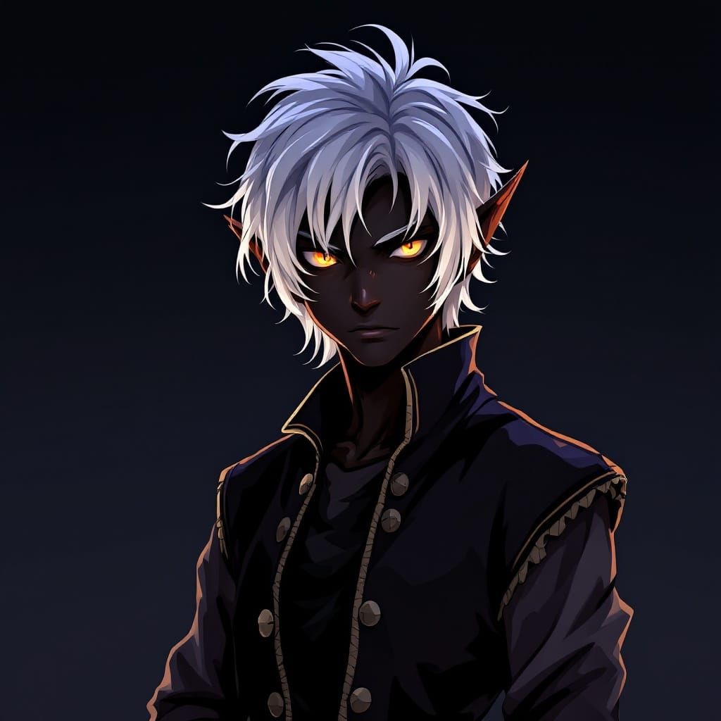 Dark Skinned Drow Pirate Boy in Anime Style