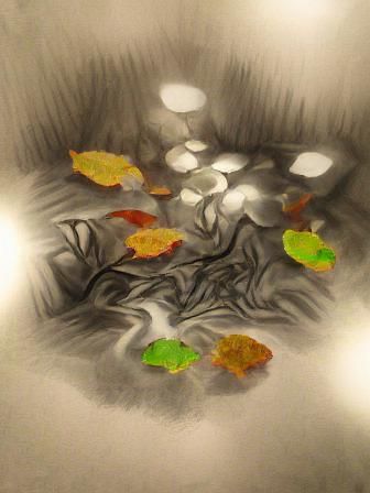 Silver Pond Reflects Falling Leaves: Ink Drawing