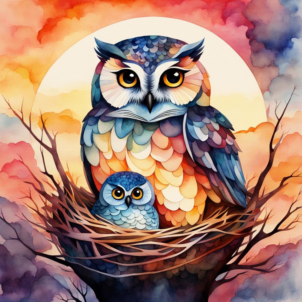 Owls in nest