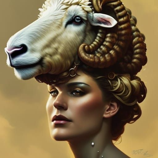 Sheep Cloud Hybrid Portrait in Digital Art Style