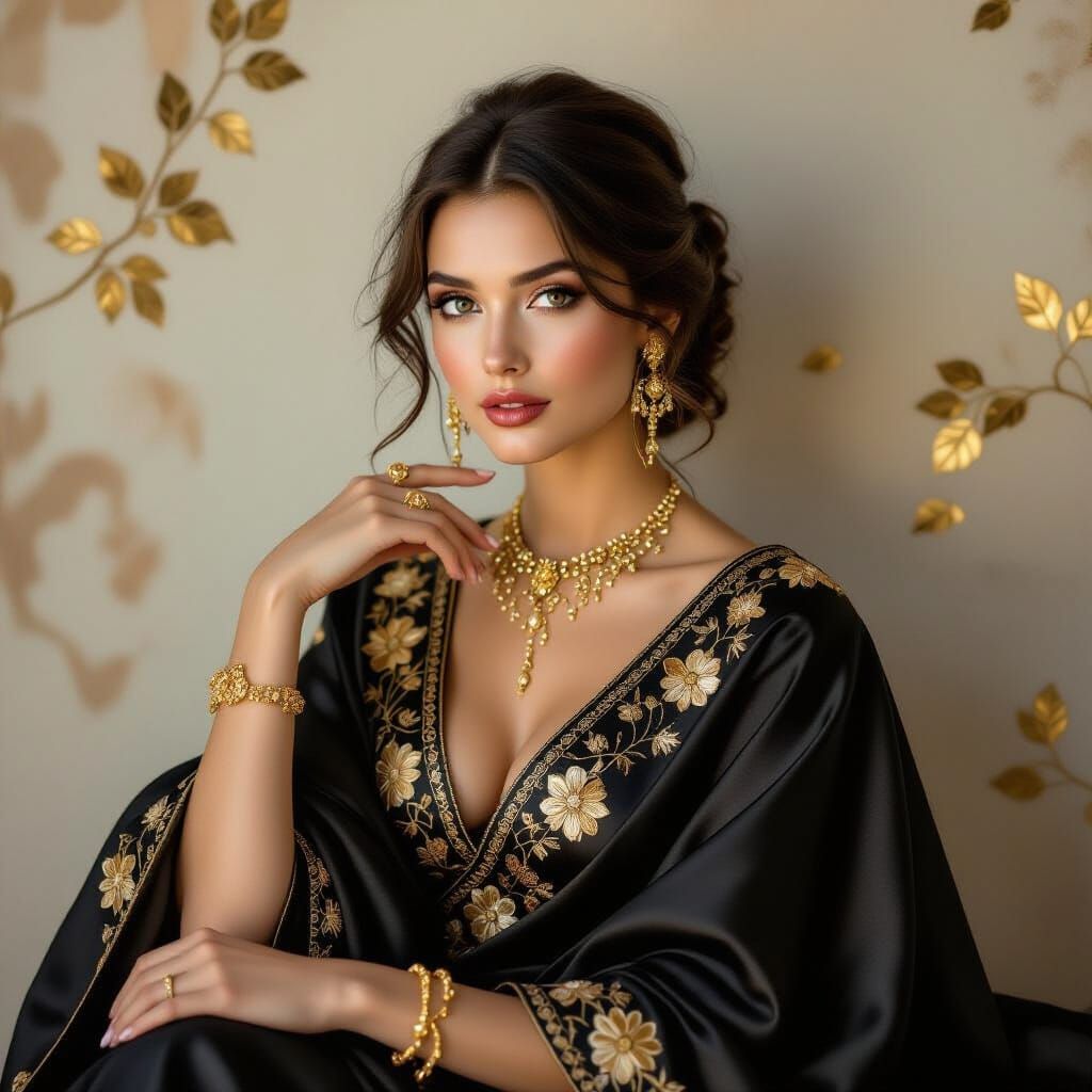 Elegant Woman in Silk and Gold: Baroque-Inspired Portrait