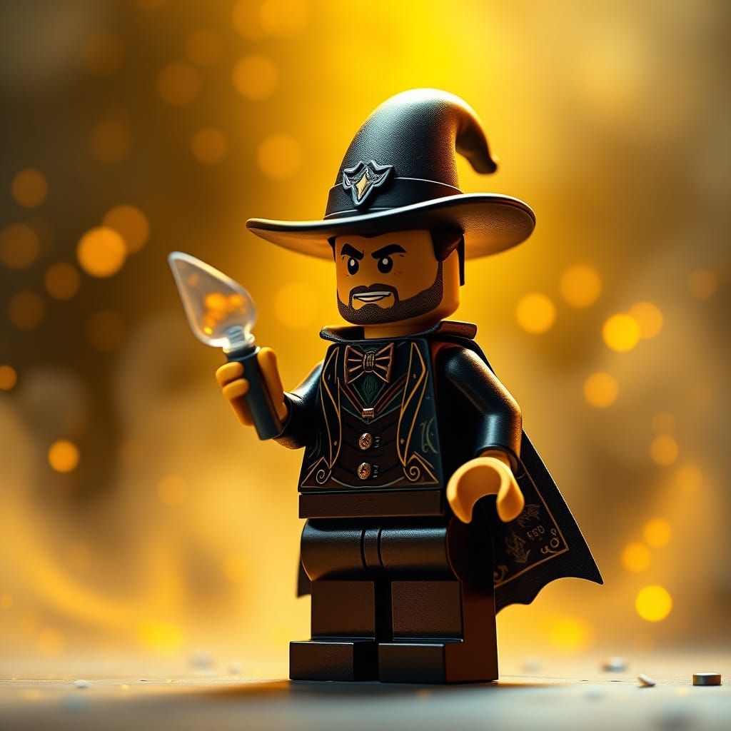 Hyperrealistic Lego Magician in Golden Light