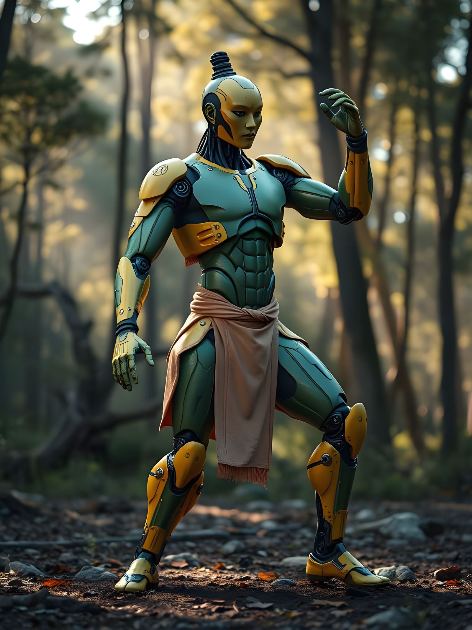 Enlightened Robot Qigong Master in Wilderness Glade