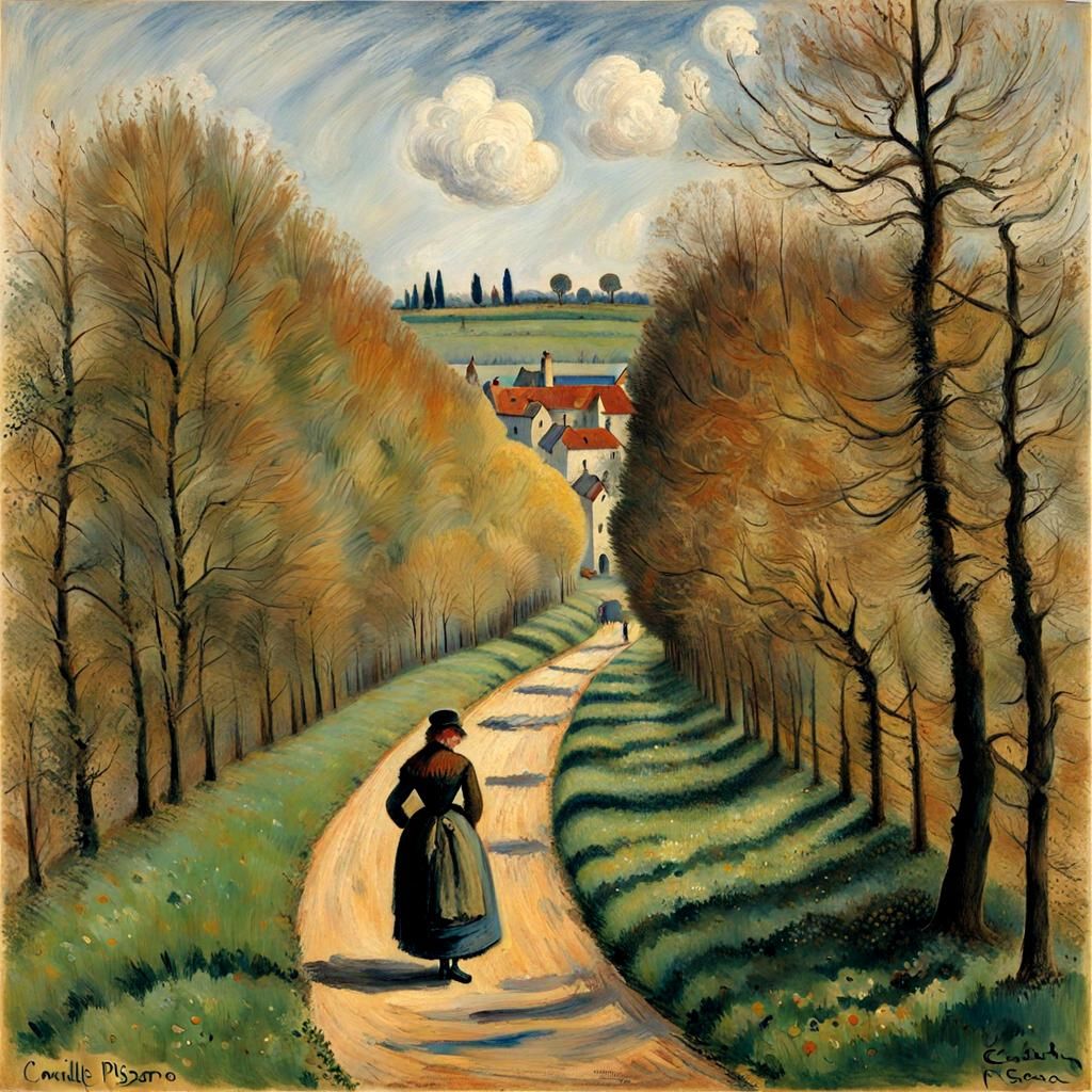 Impressionist Landscape in Style of Camille Pissarro