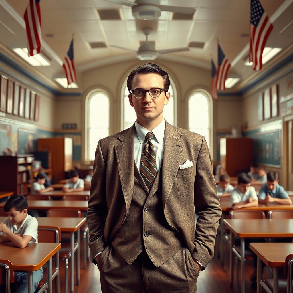 1950s Suited Man in Elementary School, Hopper Style