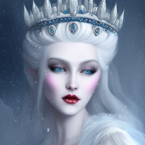 Beautiful Snow Queen with Ice Crown, Digital Art