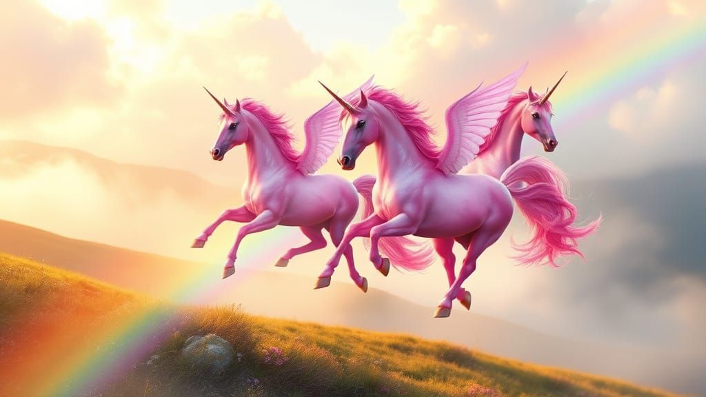 Magical Unicorns Dancing on Radiant Rainbows in a Dreamlike ...