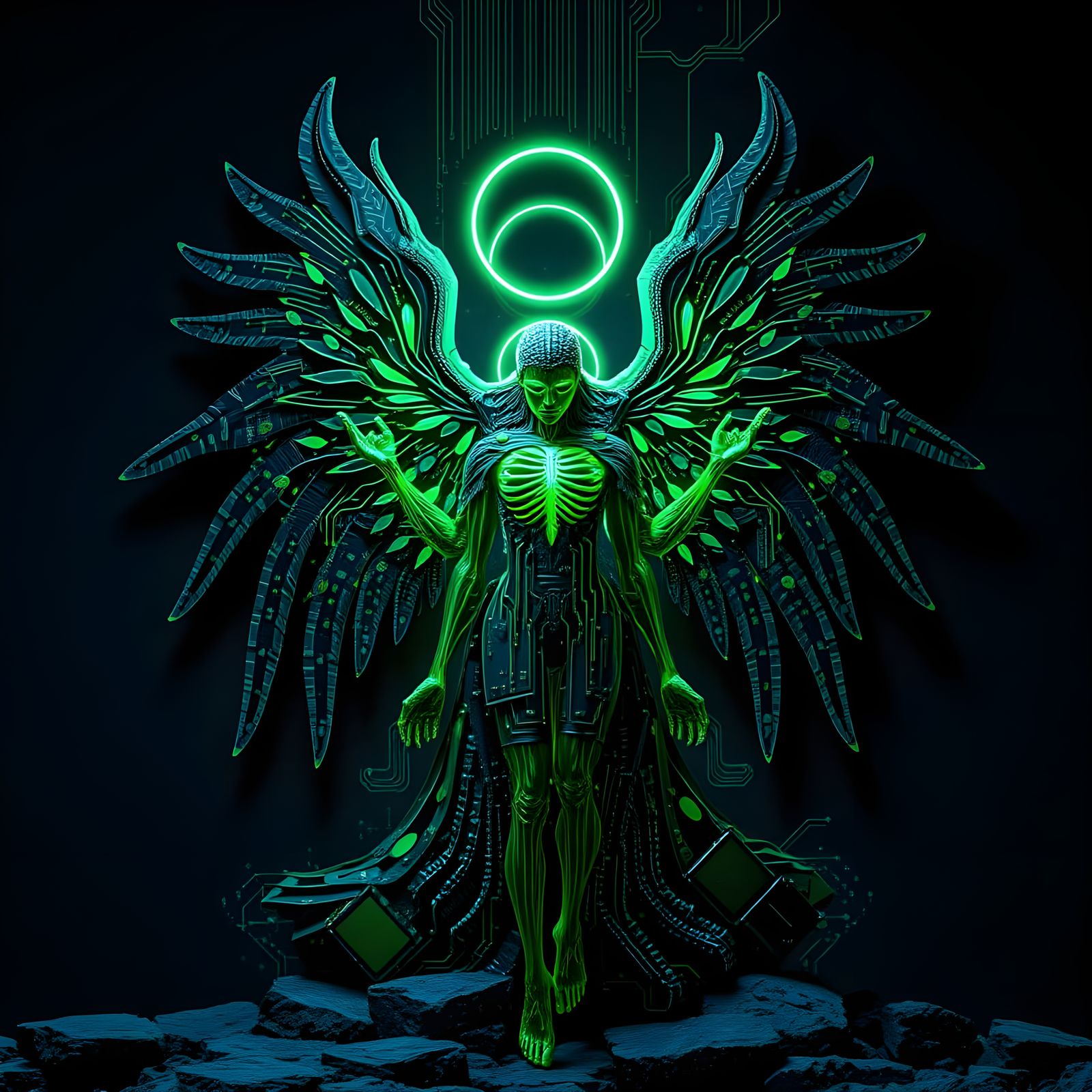 Cyberpunk Angel of Death in Fractal Elegance