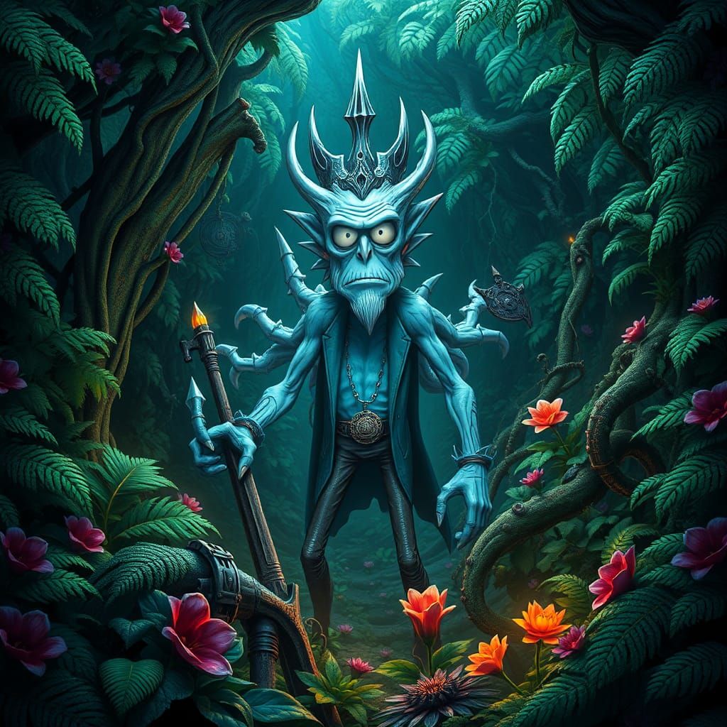 Orc Cthulhu Rick Sanchez in Lush Biomechanical Cove