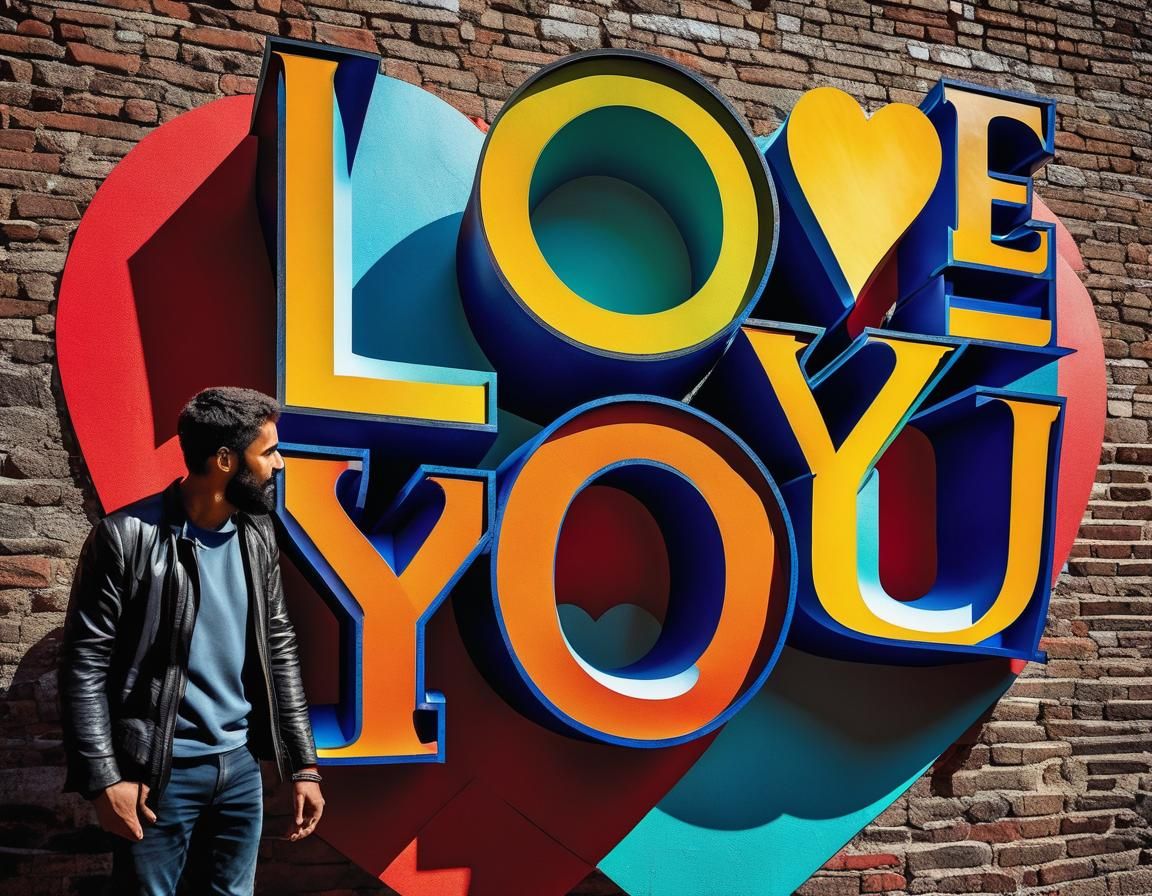 Man Holding I Love You Sign in Aquarelle Style