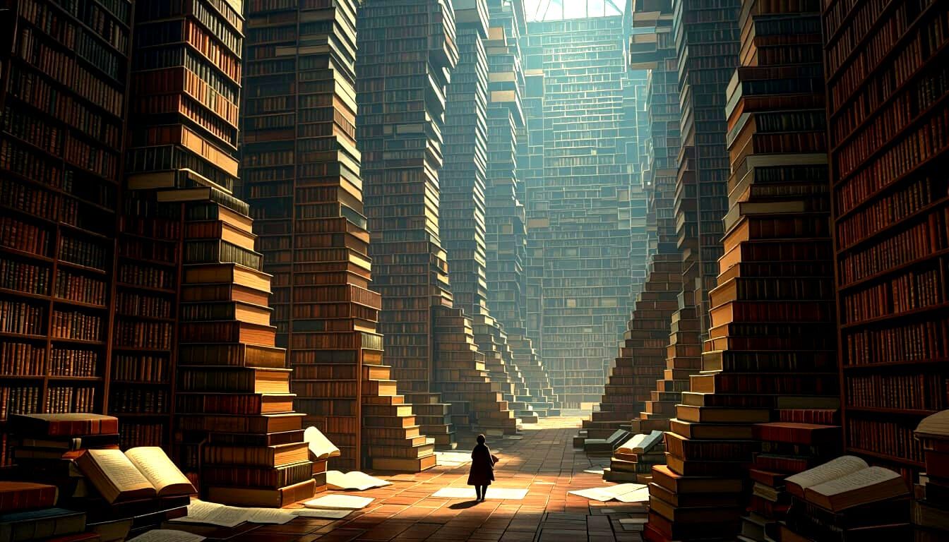 Giant Books Form Canyons in Ancient Library